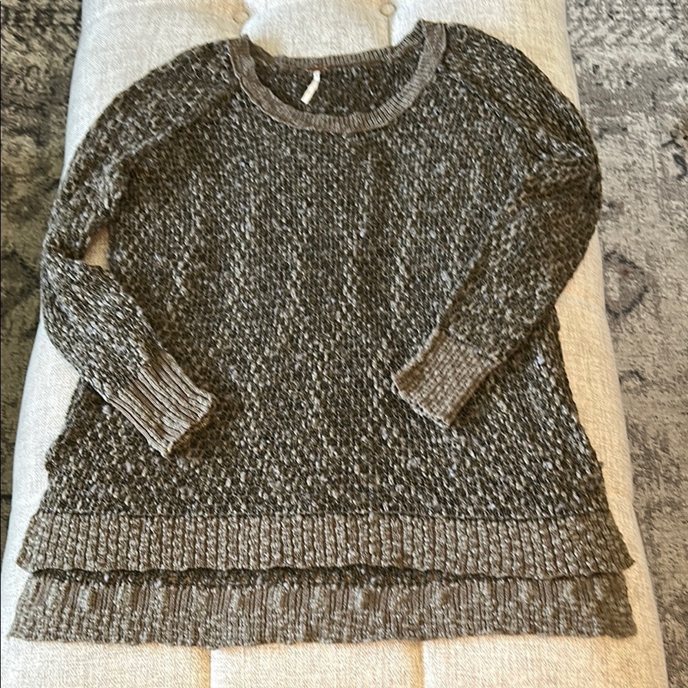 FREE PEOPLE HONEYCOMB WOVEN KNIT OLIVE GREEN JEEPSTER OVERSIZED SIZE M